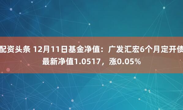 配资头条 12月11日基金净值：广发汇宏6个月定开债最新净值1.0517，涨0.05%