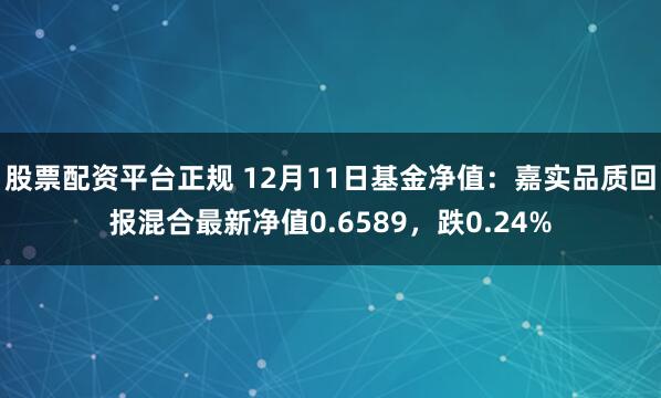 股票配资平台正规 12月11日基金净值：嘉实品质回报混合最新净值0.6589，跌0.24%